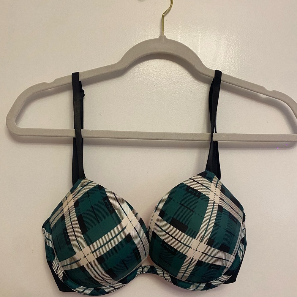 Plaid Underwire Bra - Green and Black